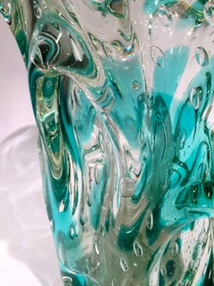 Murano Artistic Blown Glass "Cactus" Vase Green and Crystal, circa 1950