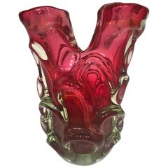 Murano Artistic Blown Glass "Cactus" Vase Red, circa 1950