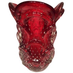 Murano Artistic Blown Glass "Cactus" Vase Red, circa 1950