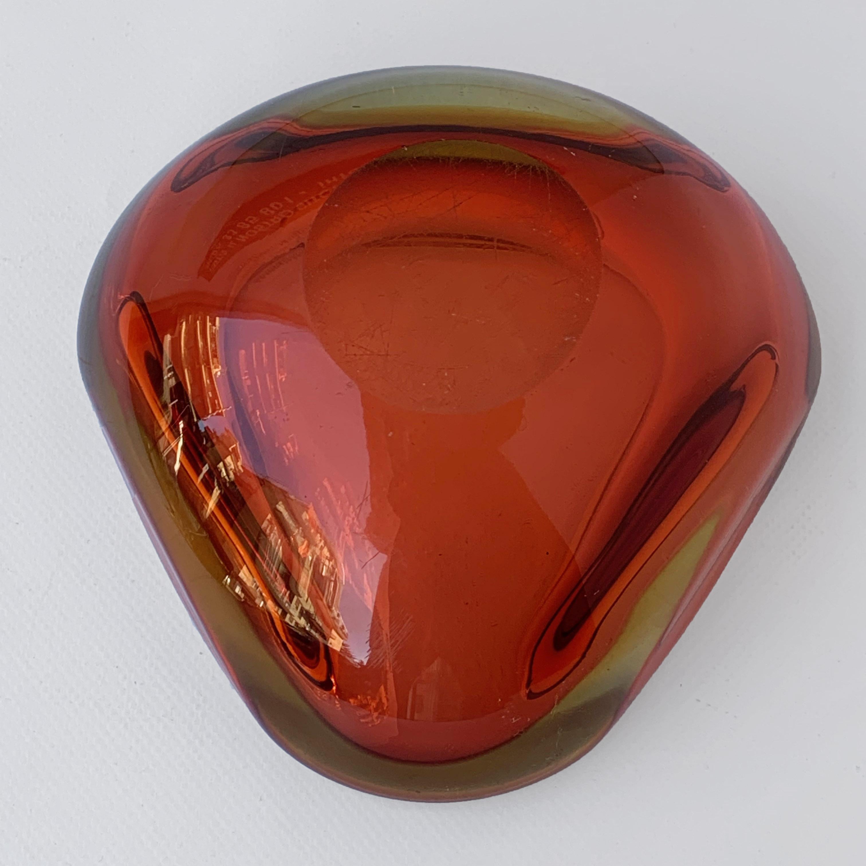 Murano Ashtray, Flavio Poli, Submerged Glass, Amber, Glass, Italy, 1960s 1