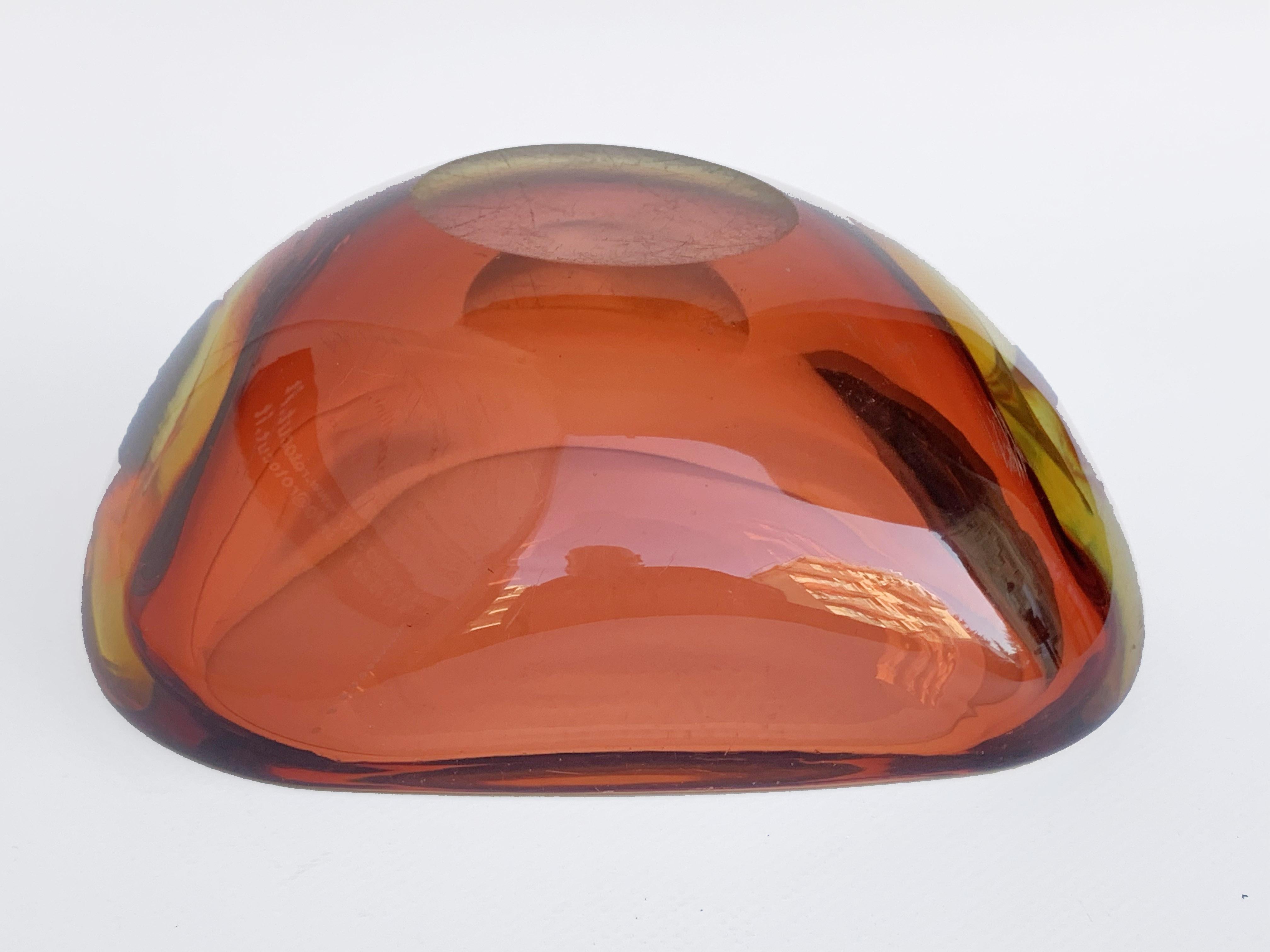 Murano Ashtray, Flavio Poli, Submerged Glass, Amber, Glass, Italy, 1960s 2