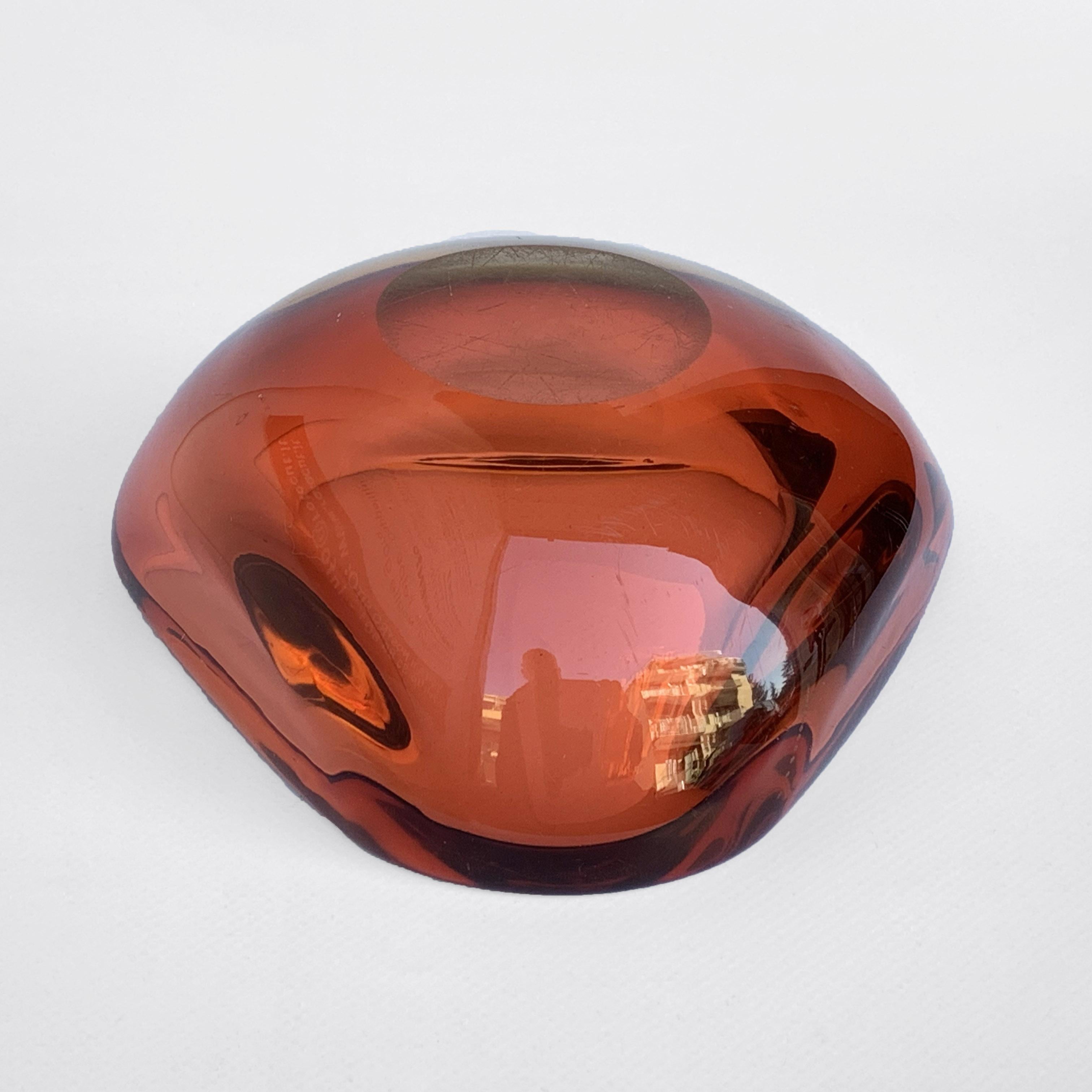 Murano Ashtray, Flavio Poli, Submerged Glass, Amber, Glass, Italy, 1960s 3