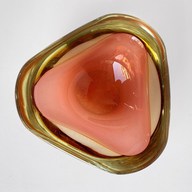 Italian Murano Ashtray, Flavio Poli, Submerged Glass, Amber, Glass, Italy, 1960s For Sale