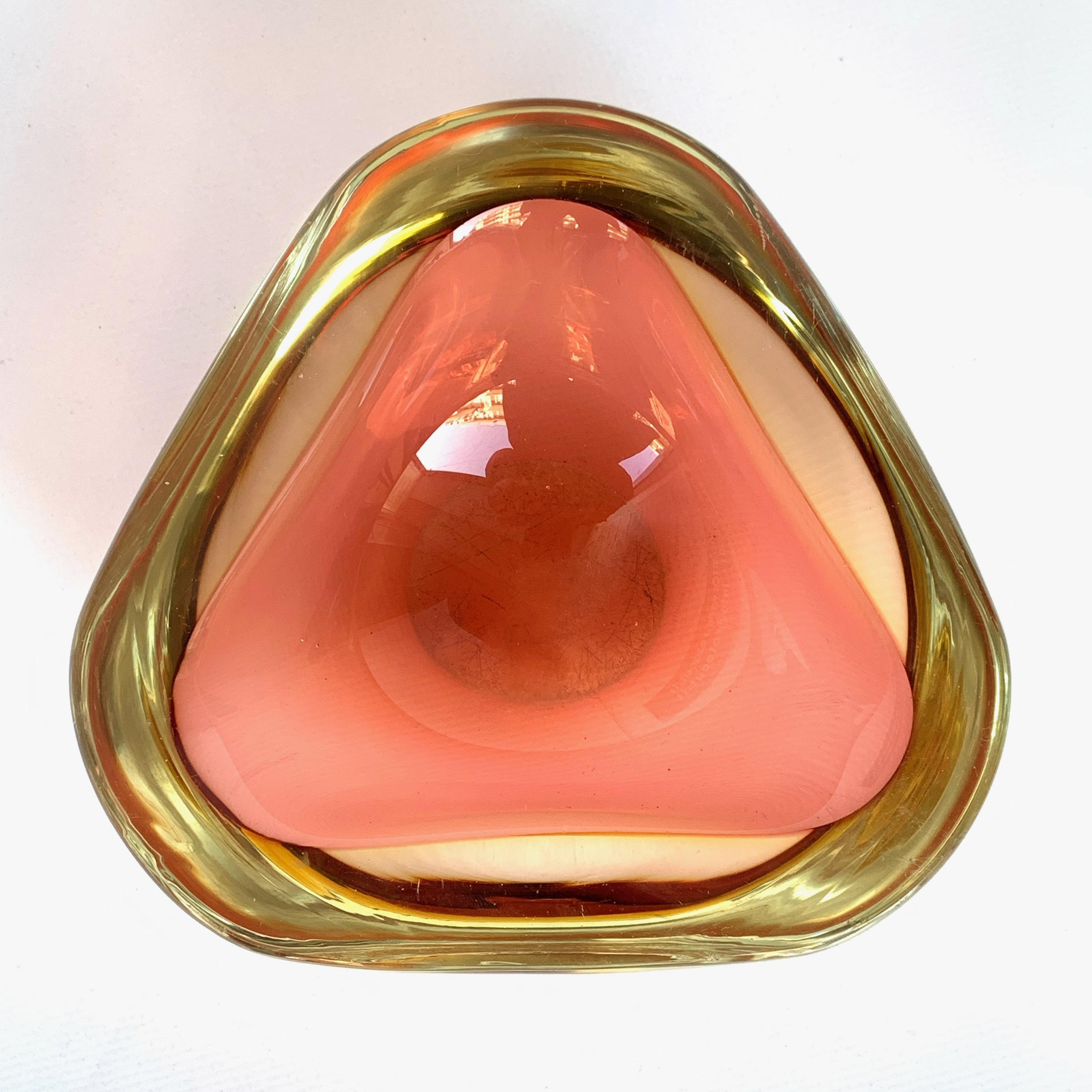 Murano Ashtray, Flavio Poli, Submerged Glass, Amber, Glass, Italy, 1960s In Good Condition In Roma, IT