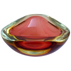 Murano Ashtray, Flavio Poli, Submerged Glass, Amber, Glass, Italy, 1960s