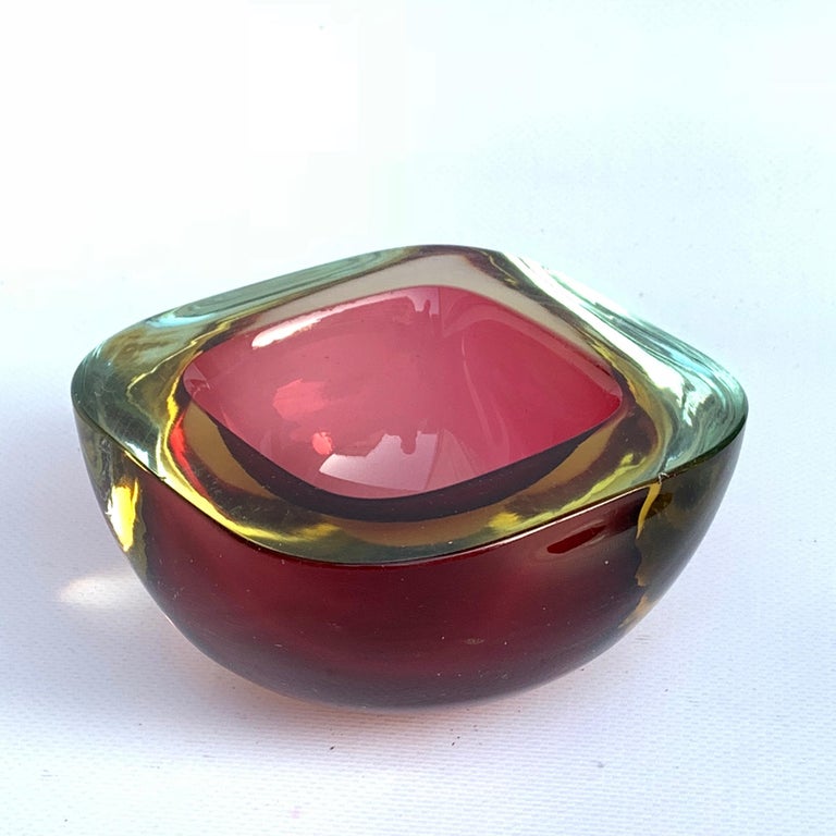 Murano Ashtray, Flavio Poli, Submerged Glass, Red, Glass, Italy, 1960s