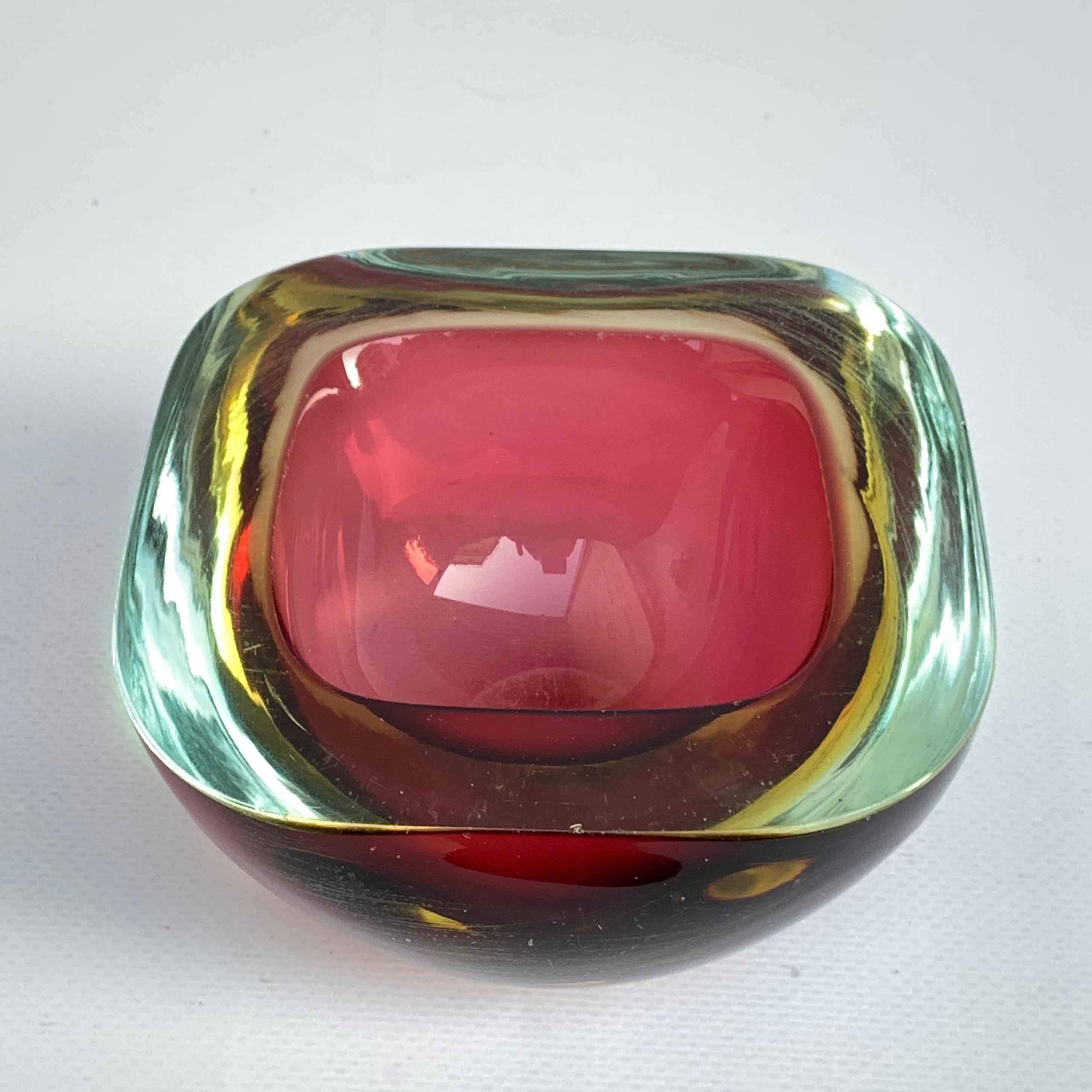 Mid-Century Modern Murano Ashtray, Flavio Poli, Submerged Glass, Red, Glass, Italy, 1960s
