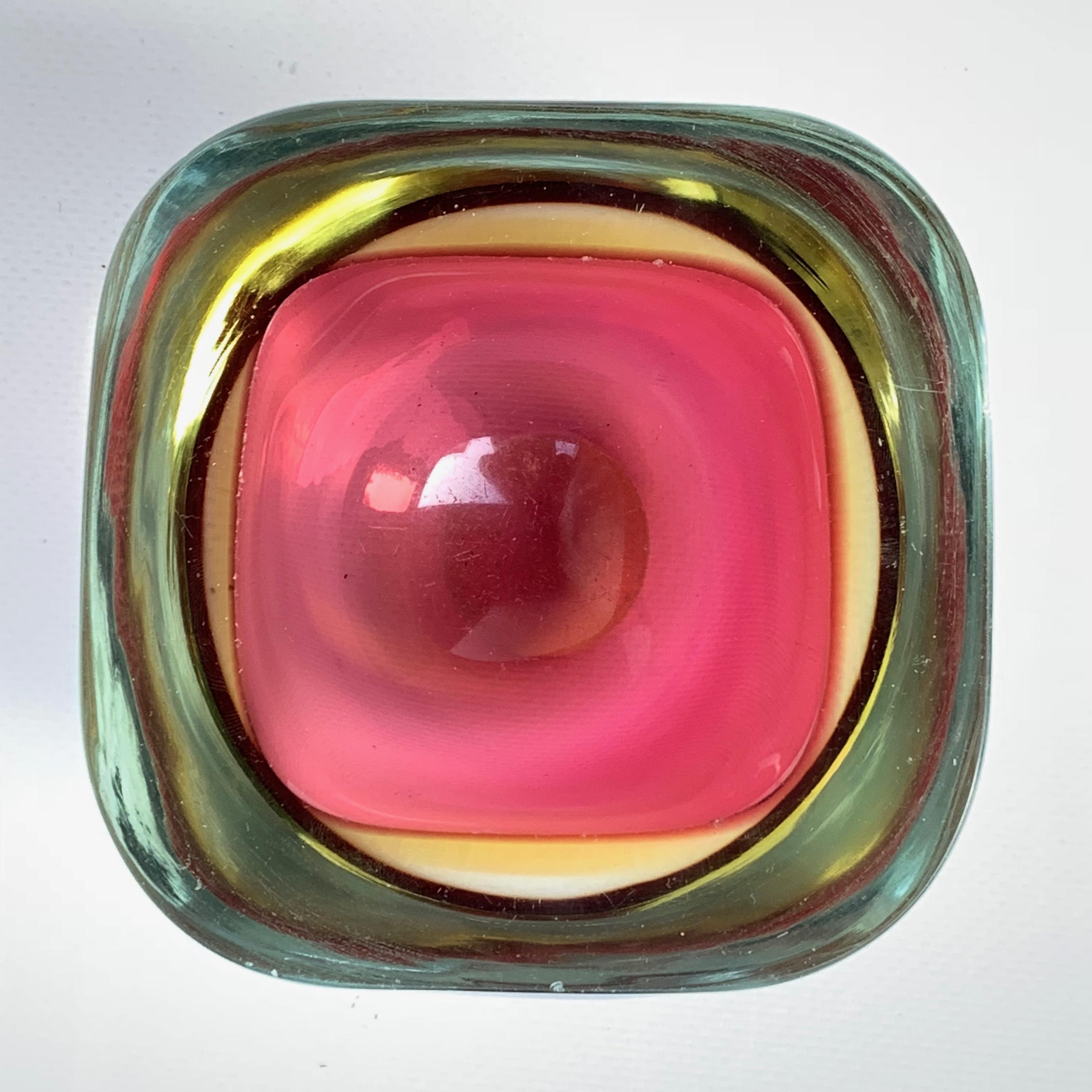 Murano Ashtray, Flavio Poli, Submerged Glass, Red, Glass, Italy, 1960s In Good Condition In Roma, IT