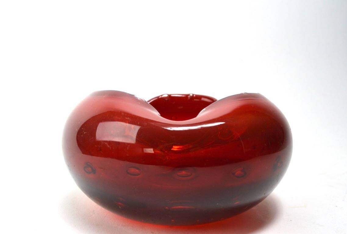 Mid-Century Modern Murano Ashtray in Red with Controlled Bubbles