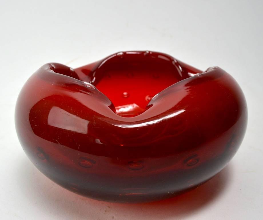 Italian Murano Ashtray in Red with Controlled Bubbles