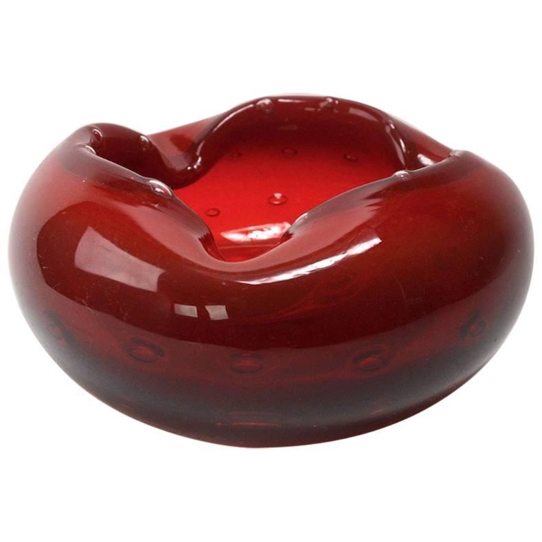 Murano Ashtray in Red with Controlled Bubbles