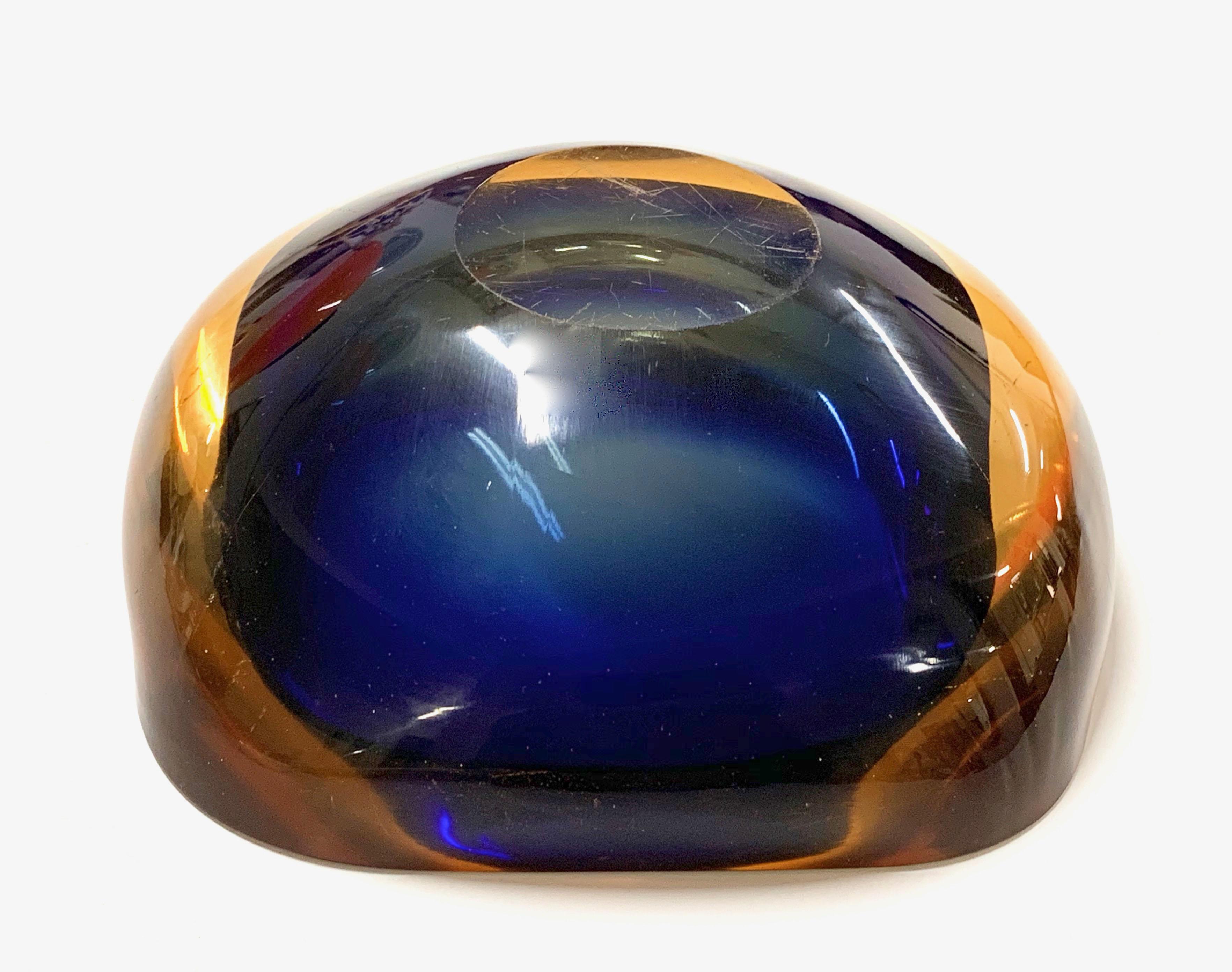 Murano Ashtray or Bowl, Flavio Poli Submerged Glass Amber Blue, Italy, 1960 6