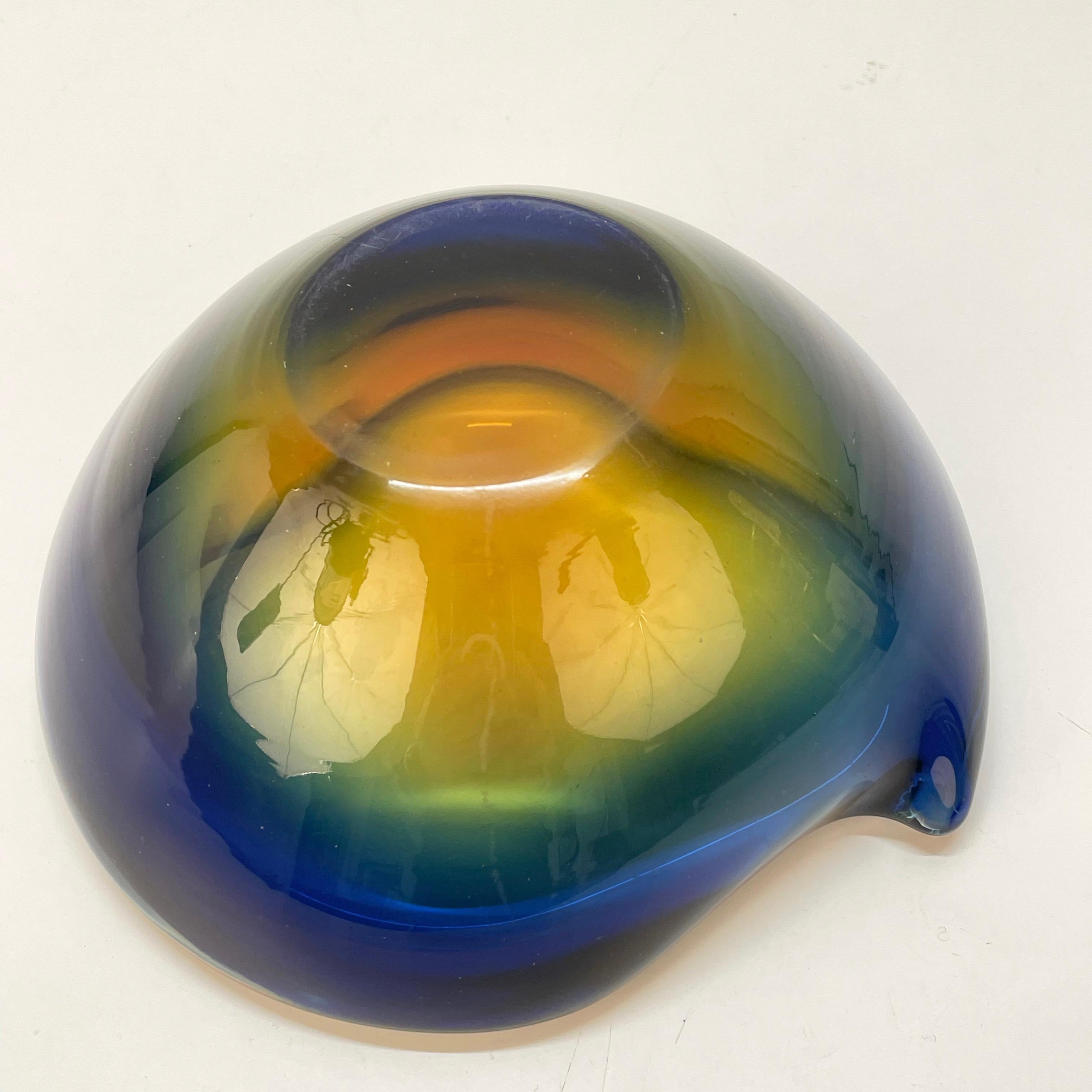 Murano Ashtray or Bowl, Flavio Poli Submerged Glass Amber Blue, Italy, 1960 For Sale 7