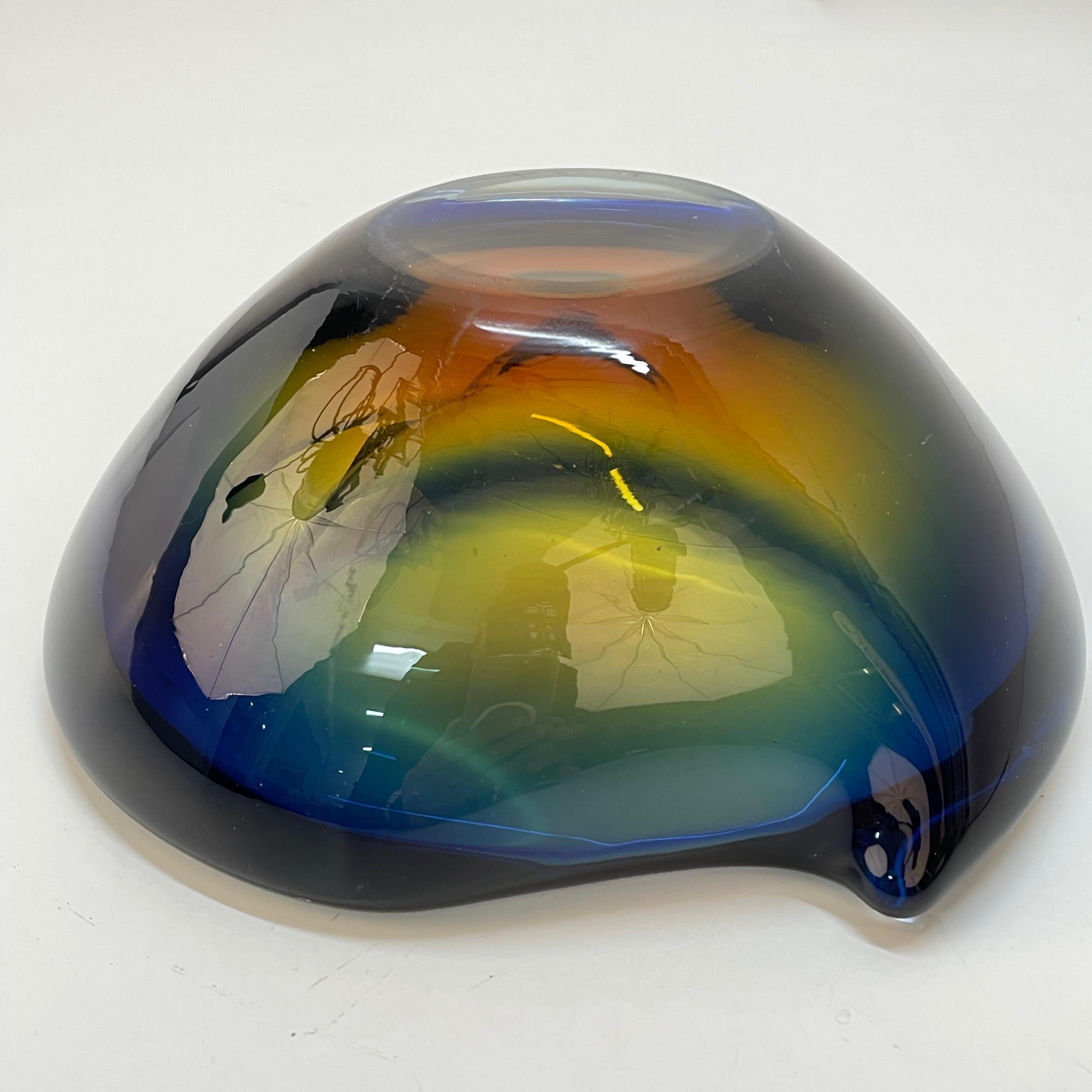 Murano Ashtray or Bowl, Flavio Poli Submerged Glass Amber Blue, Italy, 1960 For Sale 8