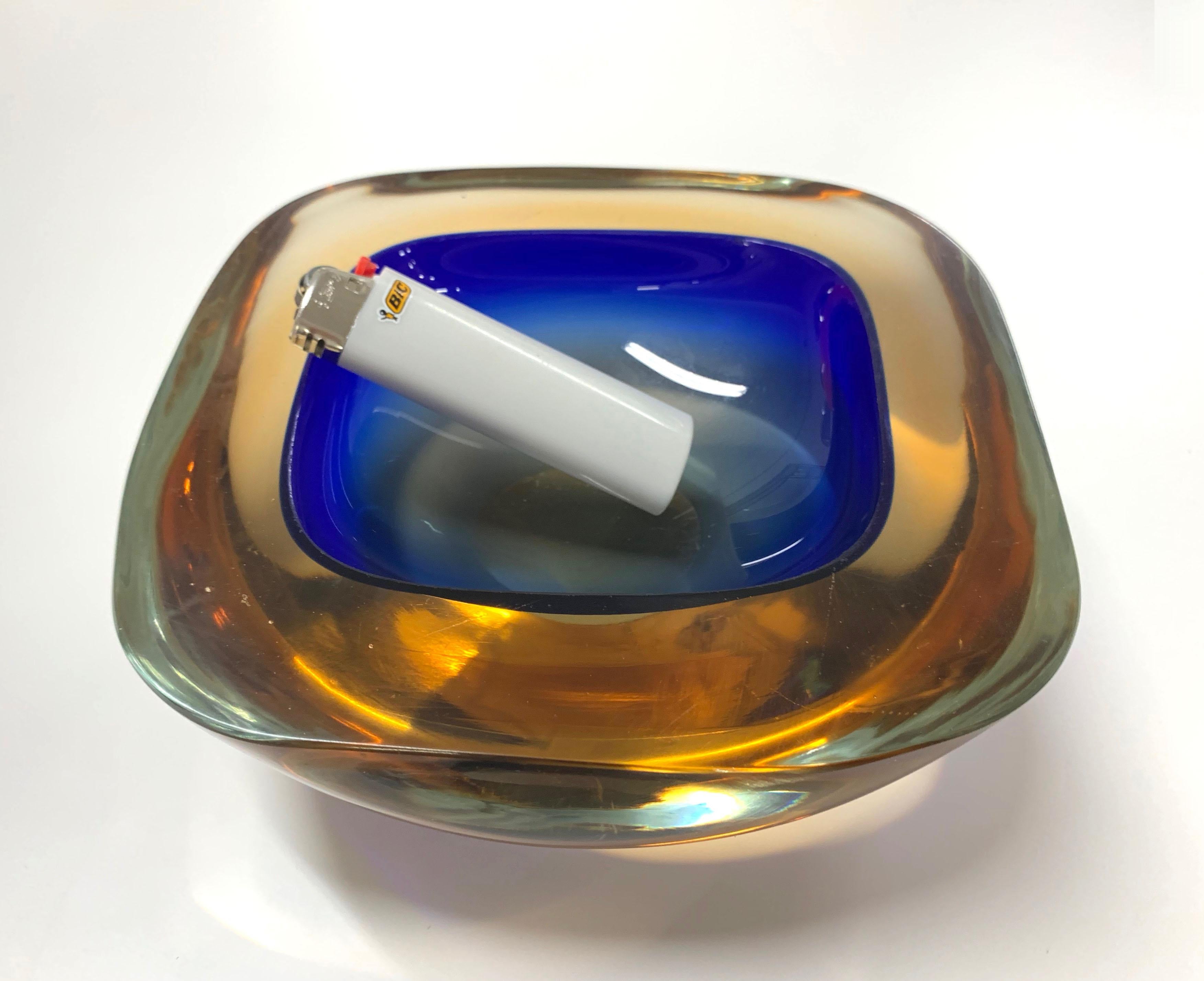 Murano Ashtray or Bowl, Flavio Poli Submerged Glass Amber Blue, Italy, 1960 9