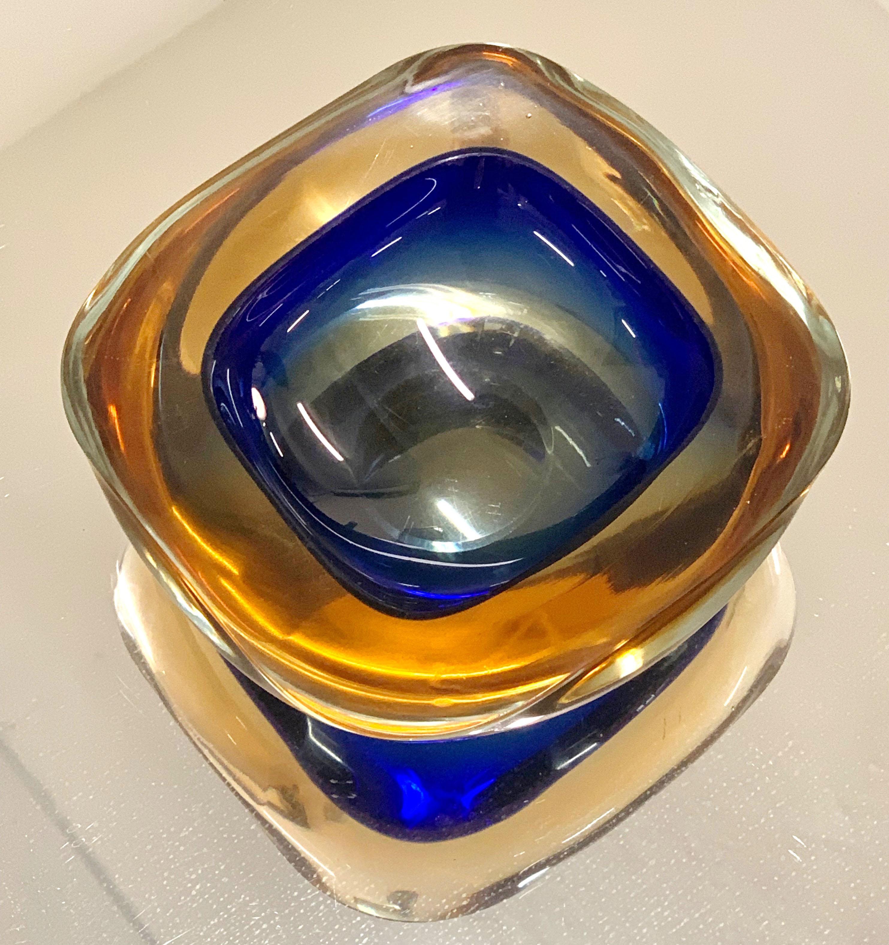 Murano Ashtray or Bowl, Flavio Poli Submerged Glass Amber Blue, Italy, 1960 1