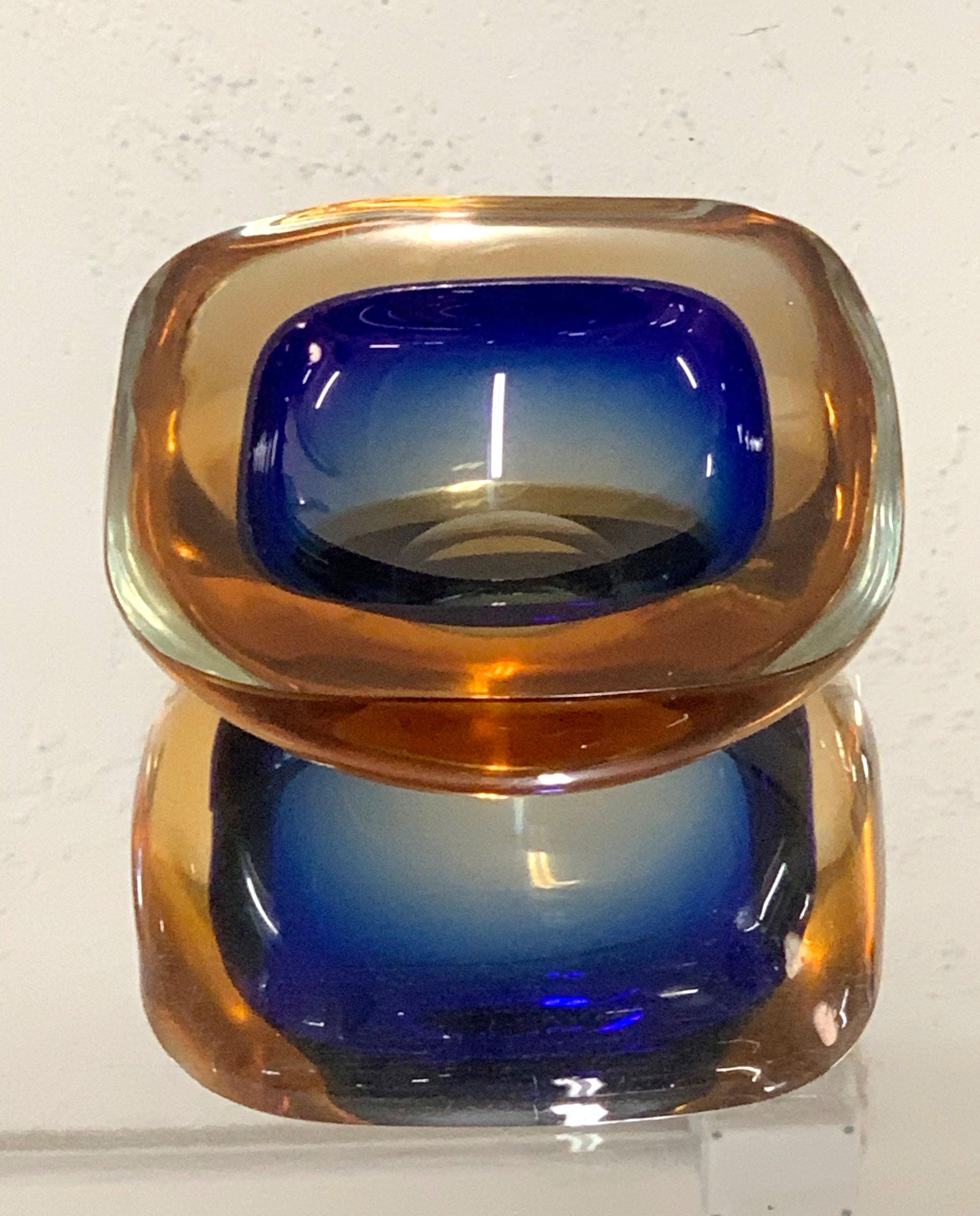 Murano Ashtray or Bowl, Flavio Poli Submerged Glass Amber Blue, Italy, 1960 2