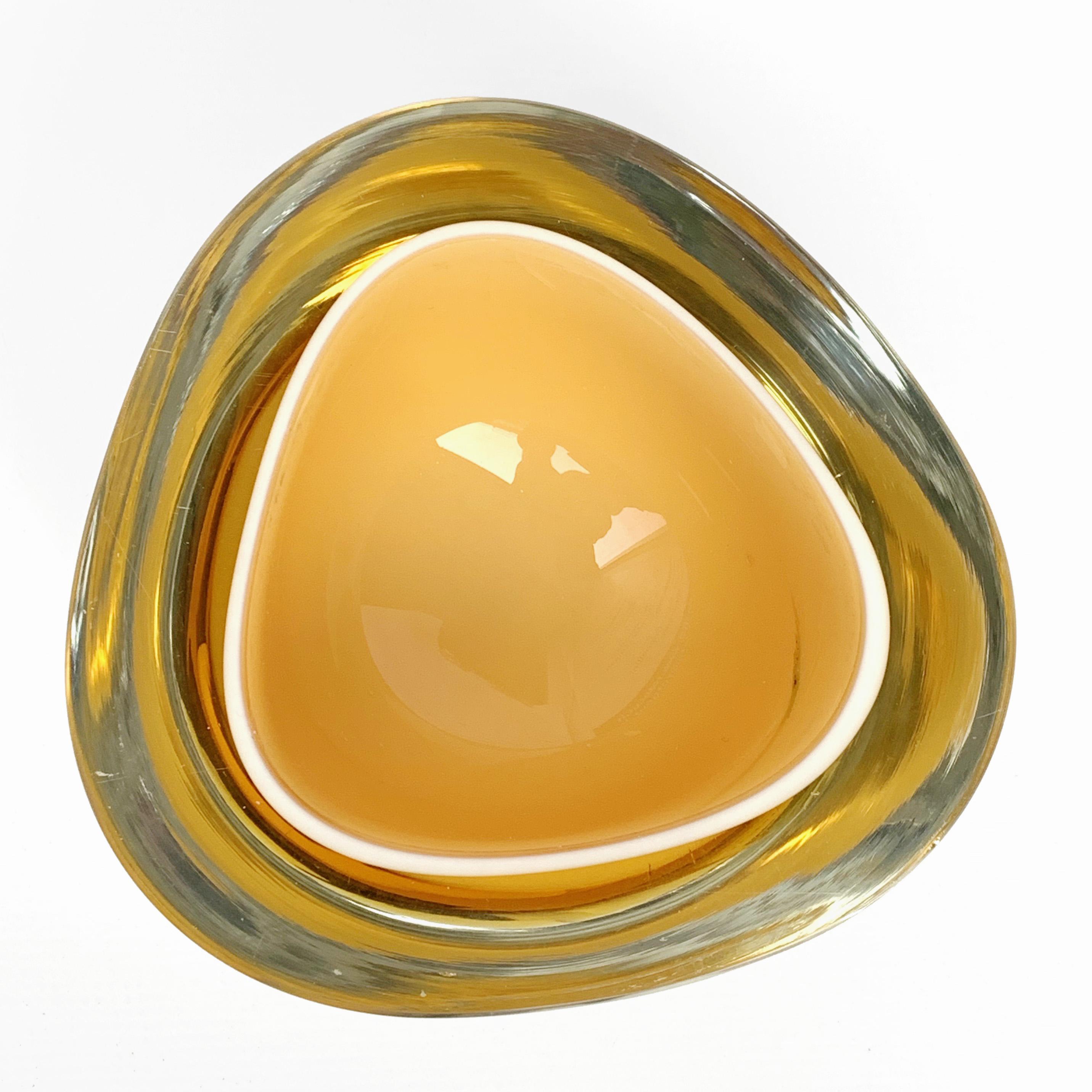 Murano Ashtray or Bowl, Flavio Poli, Submerged Glass, Yellow Cream, Italy, 1960 5