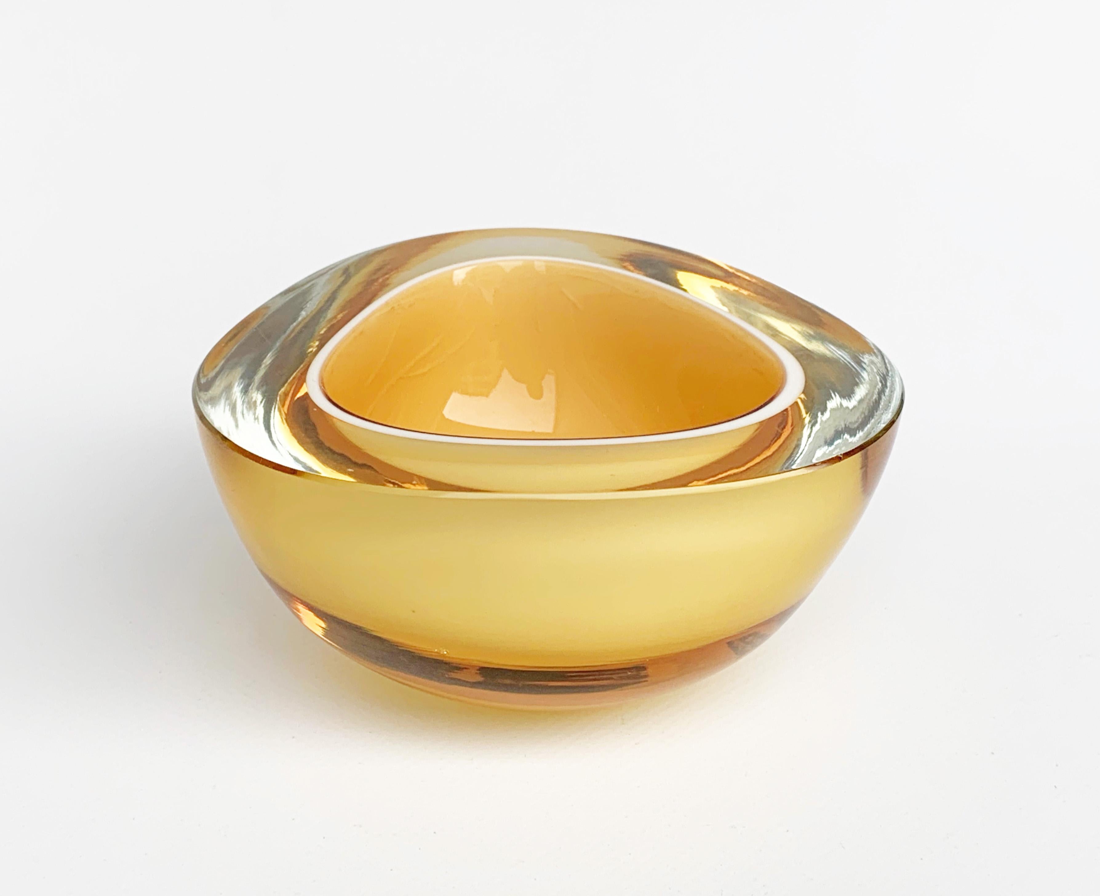 Murano Ashtray or Bowl, Flavio Poli, Submerged Glass, Yellow Cream, Italy, 1960 1