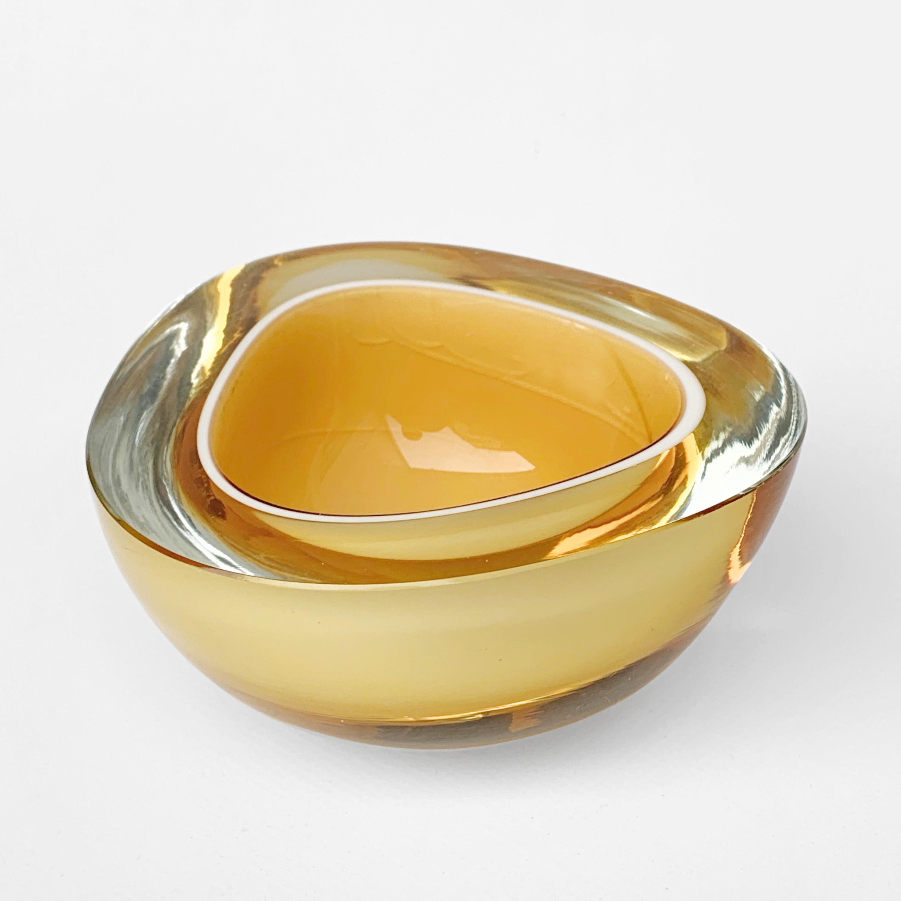 Murano Ashtray or Bowl, Flavio Poli, Submerged Glass, Yellow Cream, Italy, 1960 3