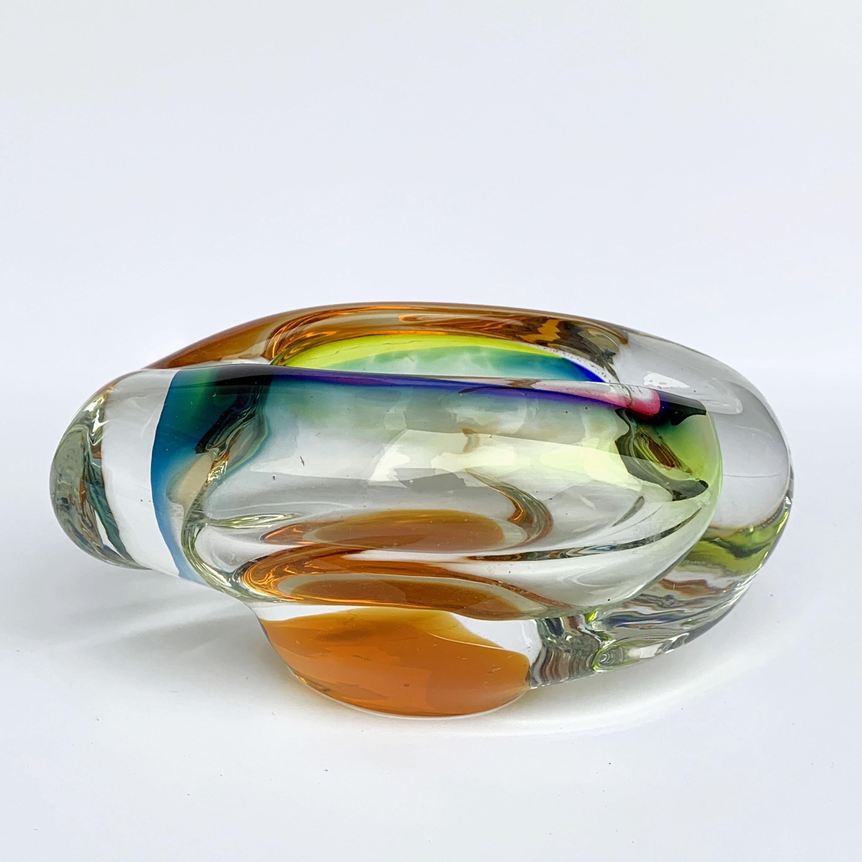 Mid-Century Modern Murano Ashtray or Bowl, Submerged Glass, Multi-Color, Italy, 1960