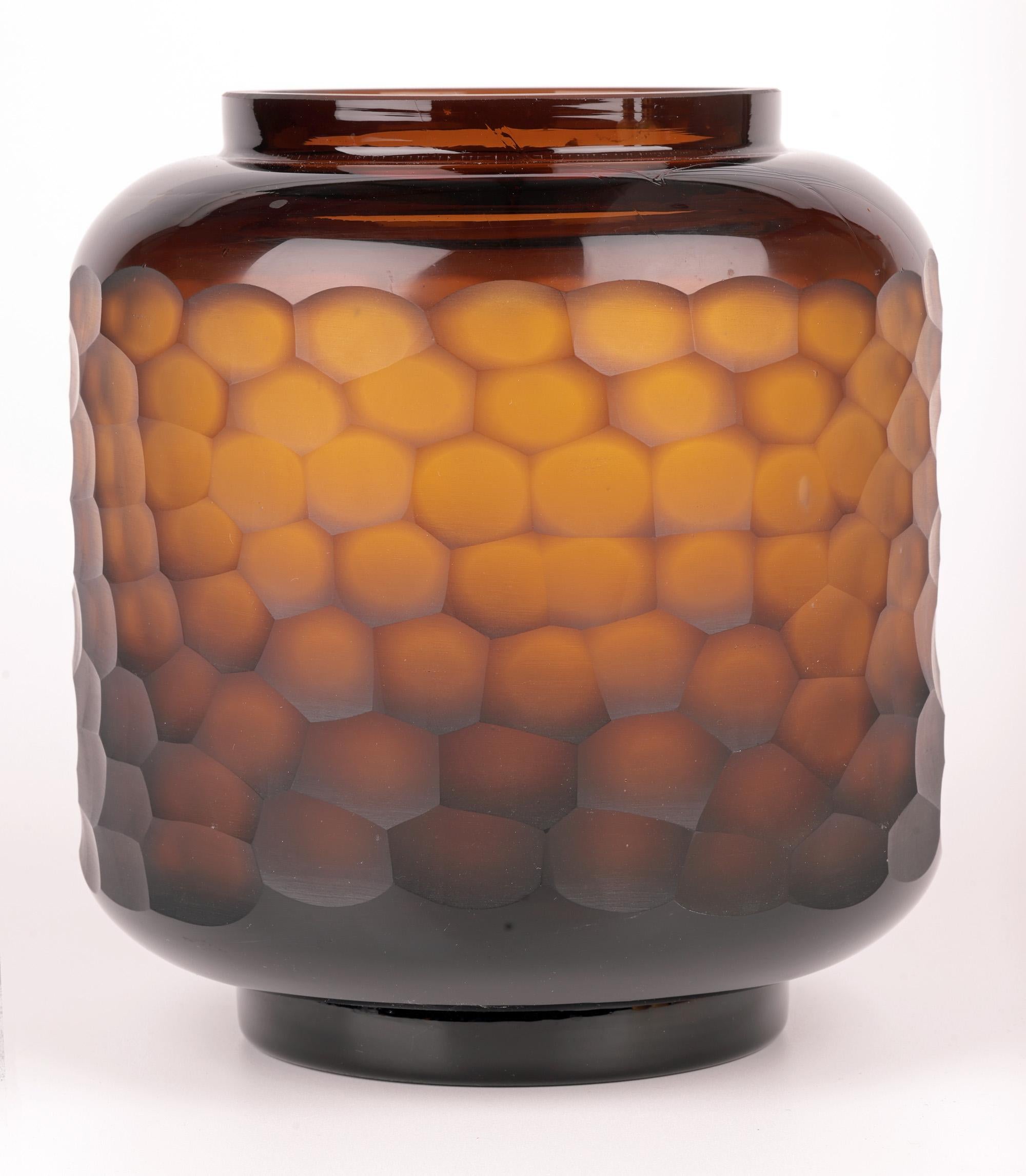 Murano Attributed Carlo Scarpa Style Large Battuto Brown Art Glass Vase For Sale 2