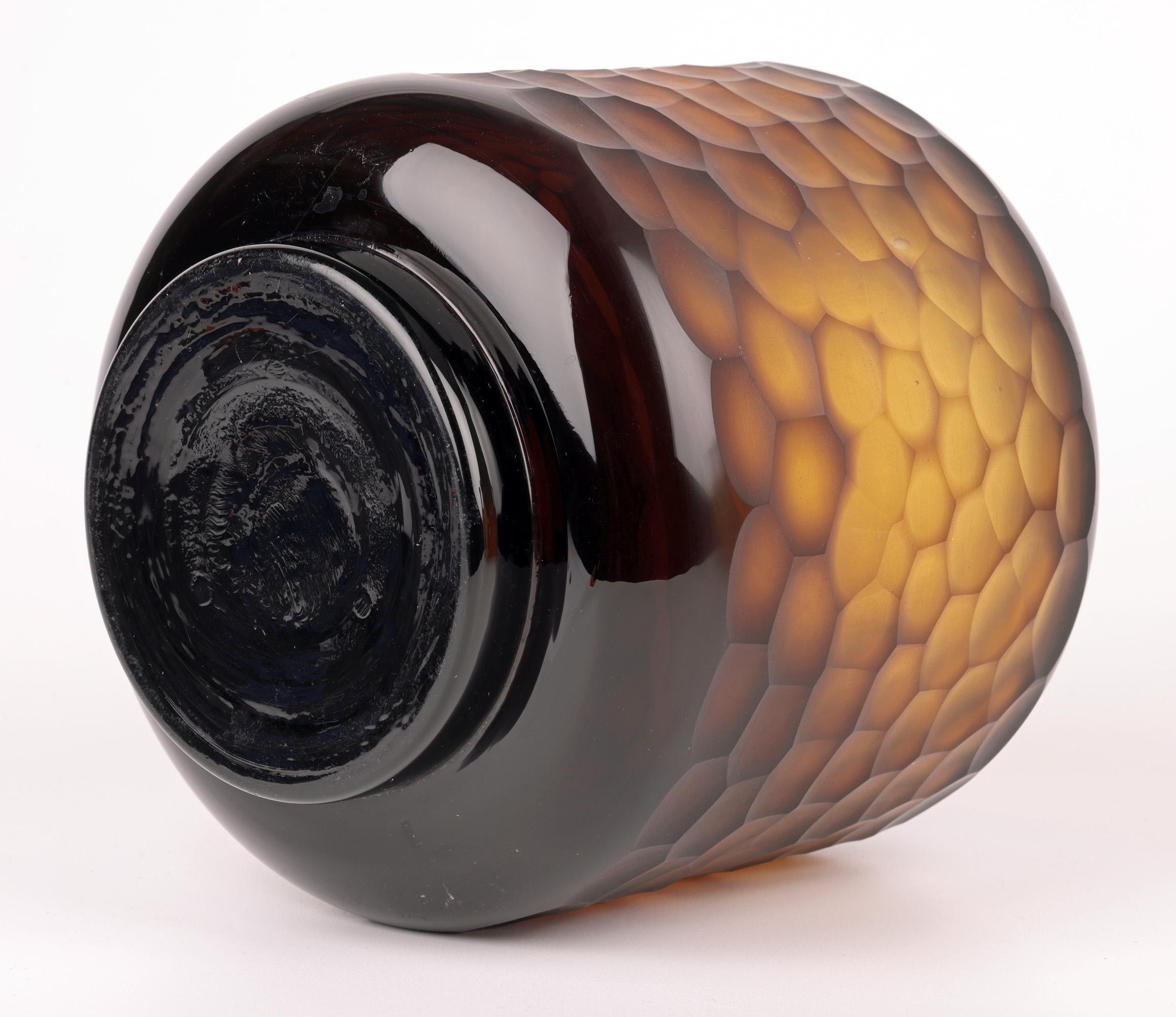 Murano Attributed Carlo Scarpa Style Large Battuto Brown Art Glass Vase For Sale 3