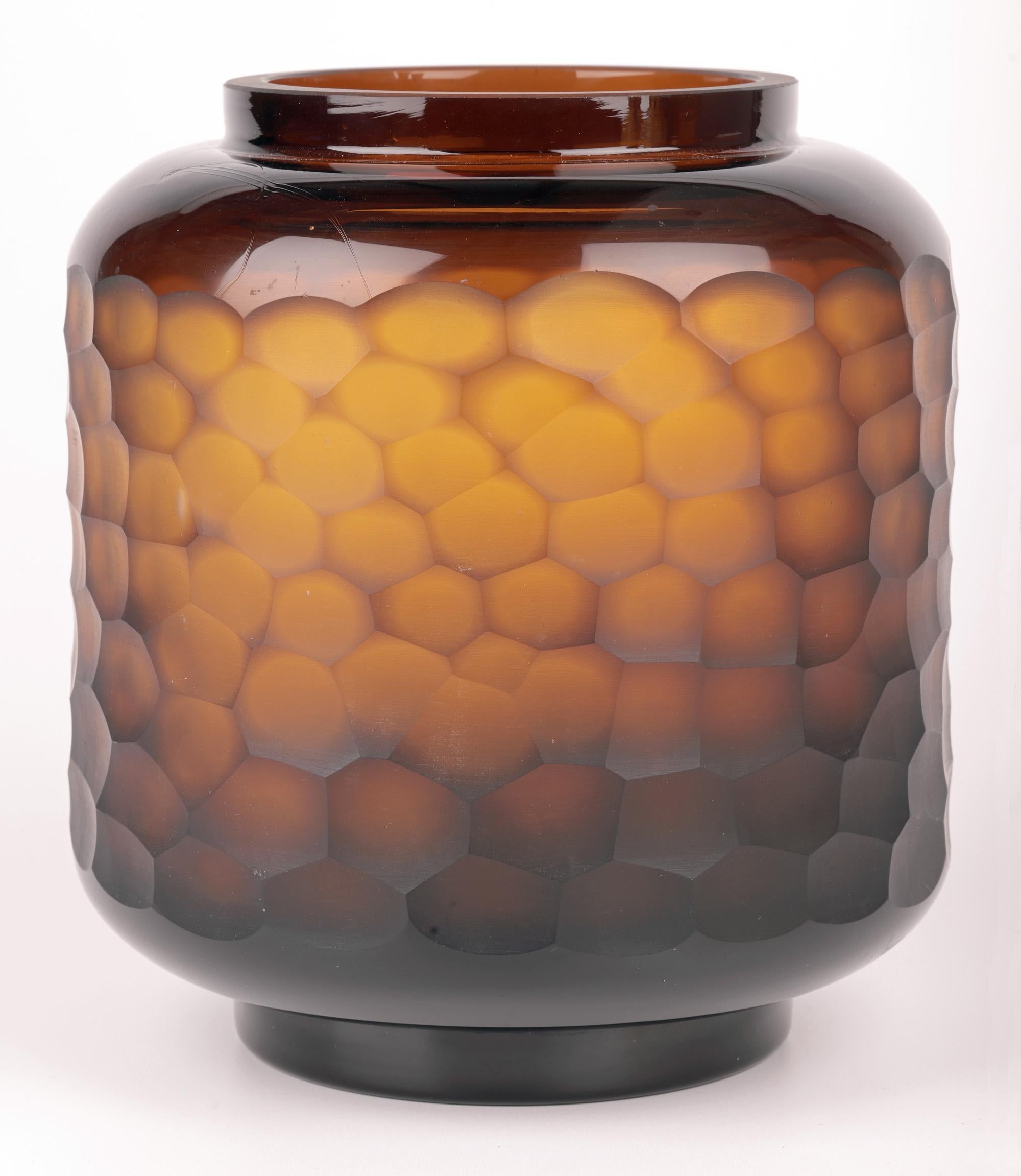 Murano Attributed Carlo Scarpa Style Large Battuto Brown Art Glass Vase For Sale 5