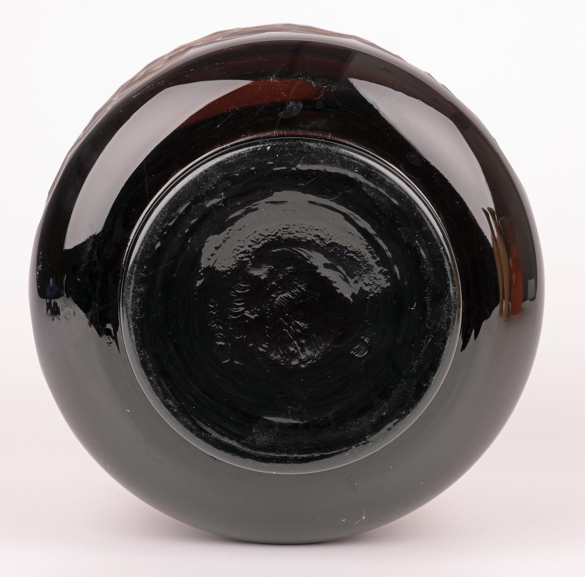 Murano Attributed Carlo Scarpa Style Large Battuto Brown Art Glass Vase For Sale 6