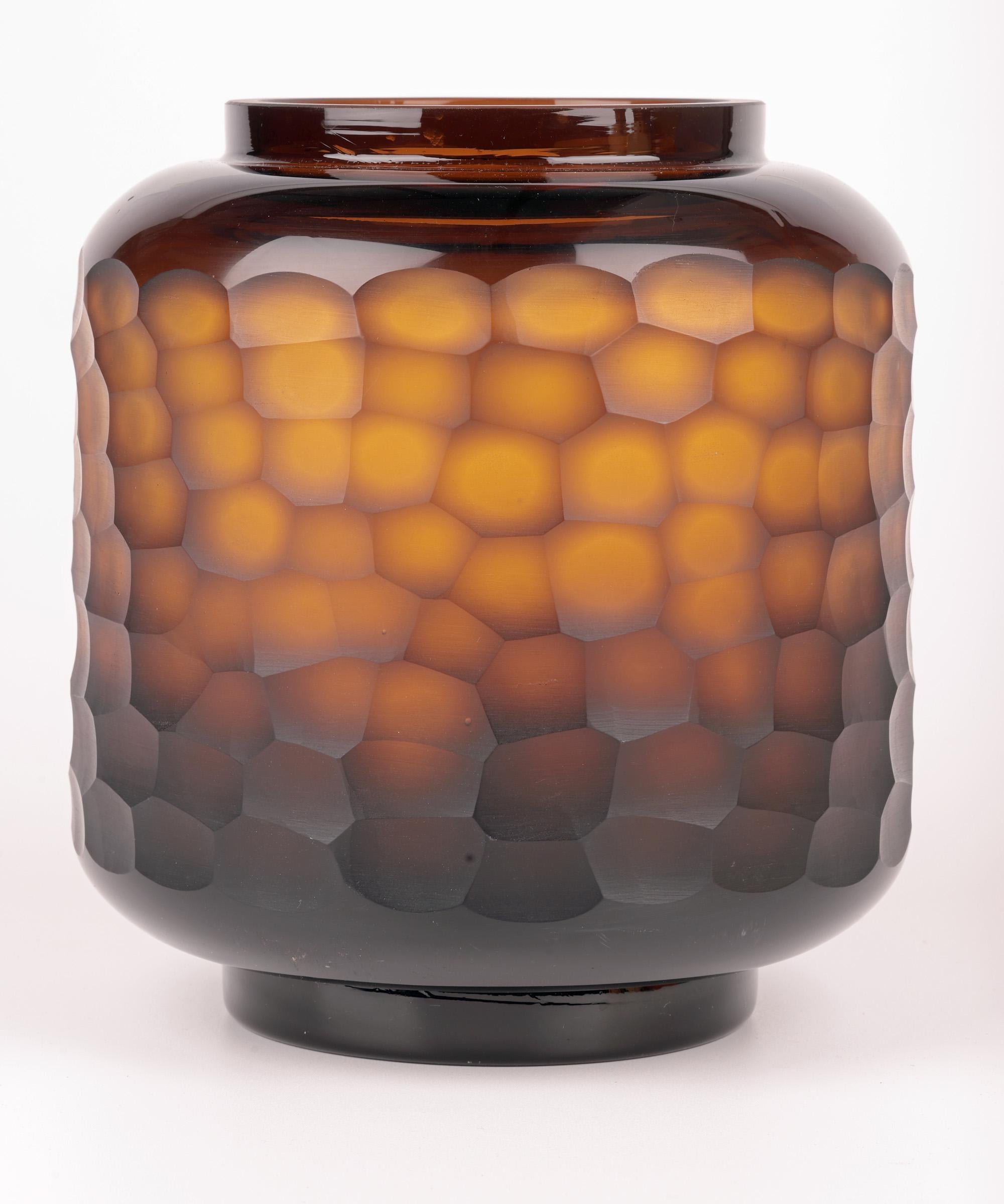 Murano Attributed Carlo Scarpa Style Large Battuto Brown Art Glass Vase For Sale 9