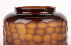 Murano Attributed Carlo Scarpa Style Large Battuto Brown Art Glass Vase