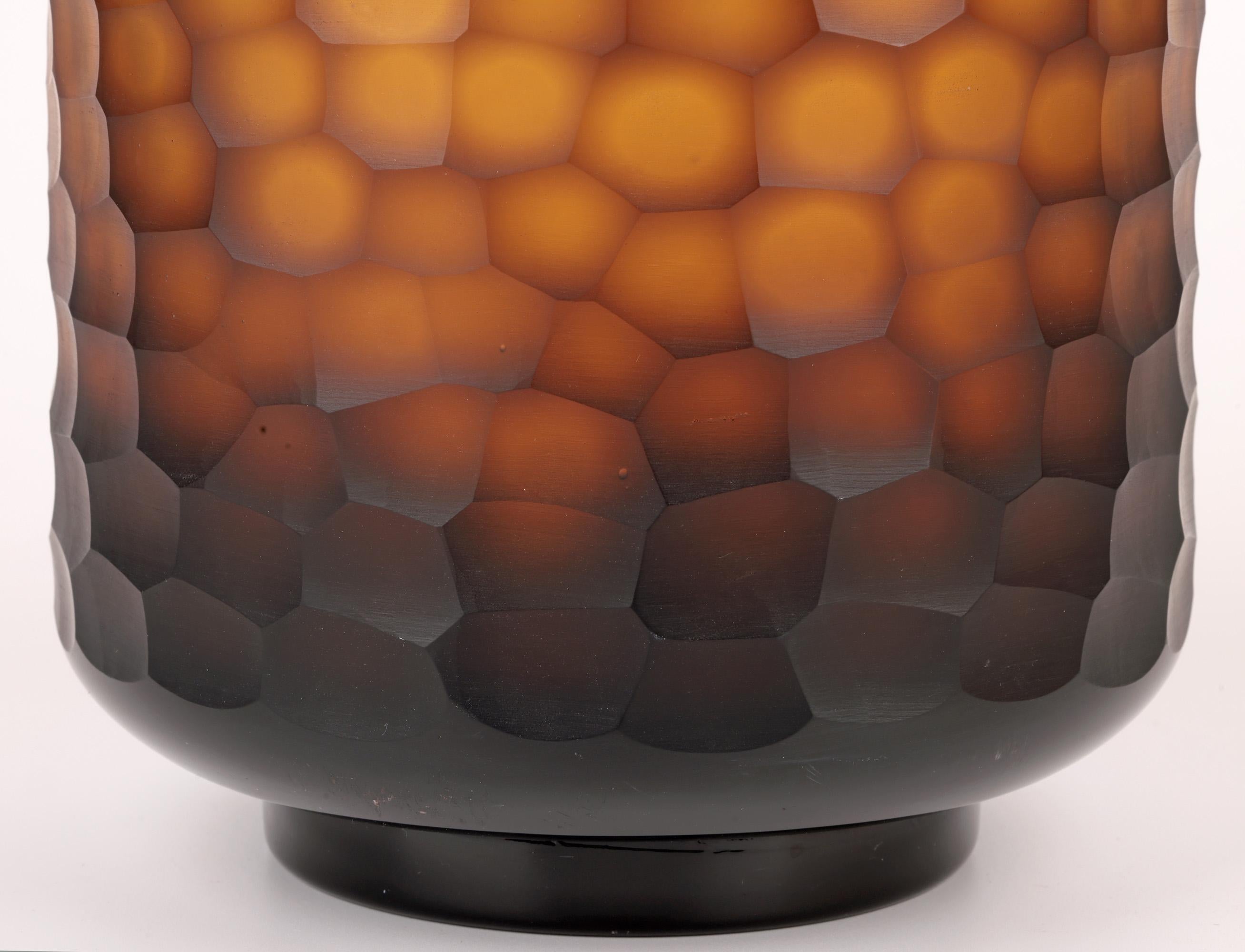 Mid-Century Modern Murano Attributed Carlo Scarpa Style Large Battuto Brown Art Glass Vase For Sale