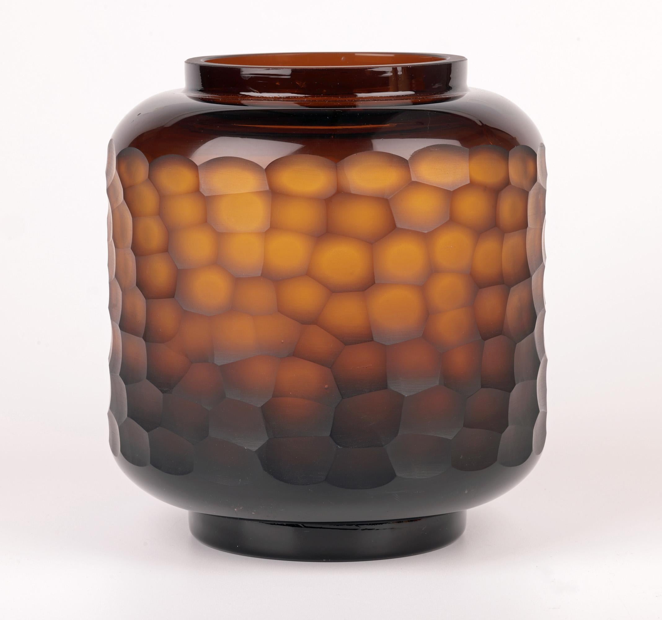 Hand-Crafted Murano Attributed Carlo Scarpa Style Large Battuto Brown Art Glass Vase For Sale