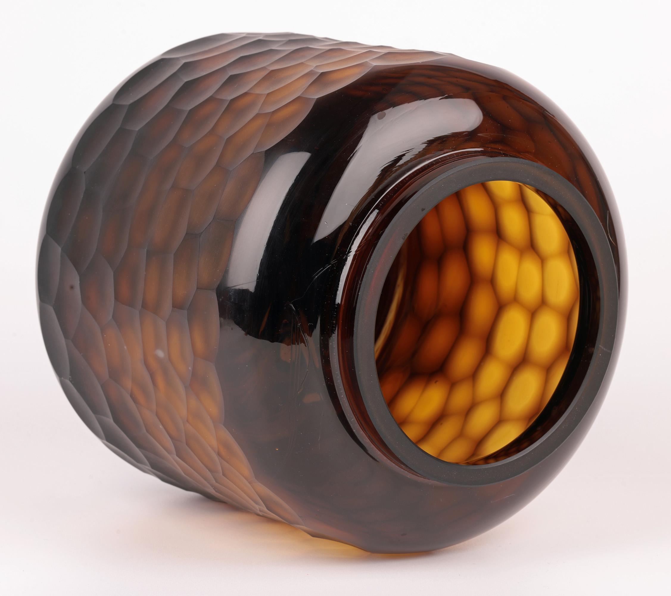 Murano Attributed Carlo Scarpa Style Large Battuto Brown Art Glass Vase In Good Condition For Sale In Bishop's Stortford, Hertfordshire