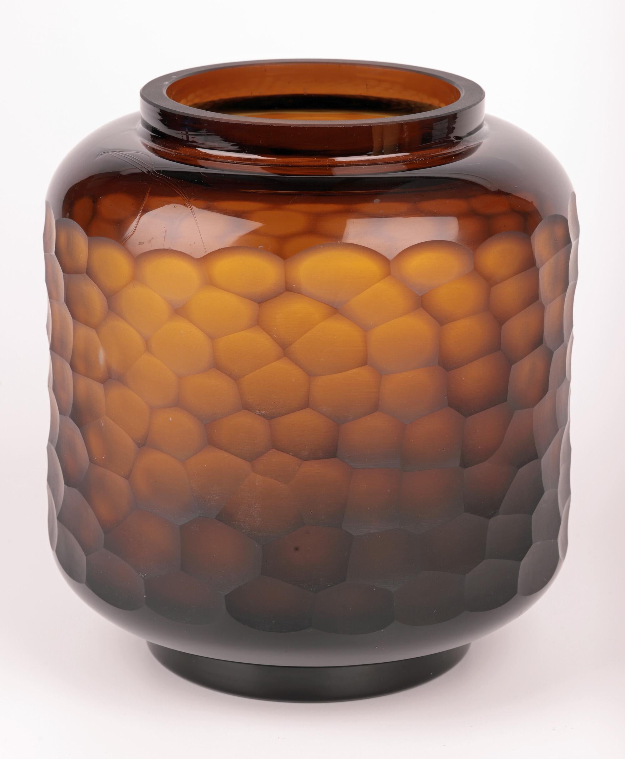 20th Century Murano Attributed Carlo Scarpa Style Large Battuto Brown Art Glass Vase For Sale