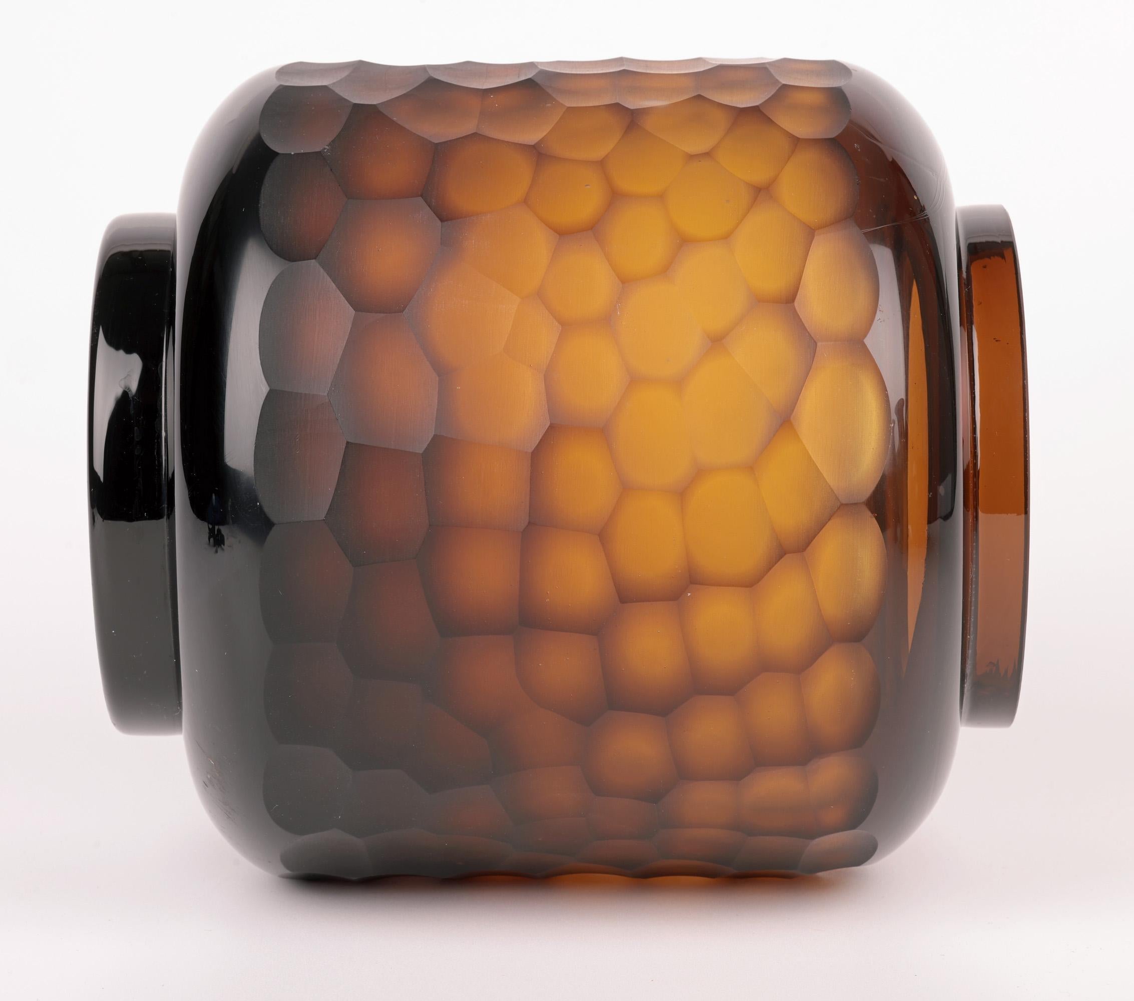 Murano Attributed Carlo Scarpa Style Large Battuto Brown Art Glass Vase For Sale 1