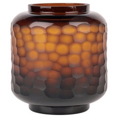 Murano Attributed Carlo Scarpa Style Large Battuto Brown Art Glass Vase