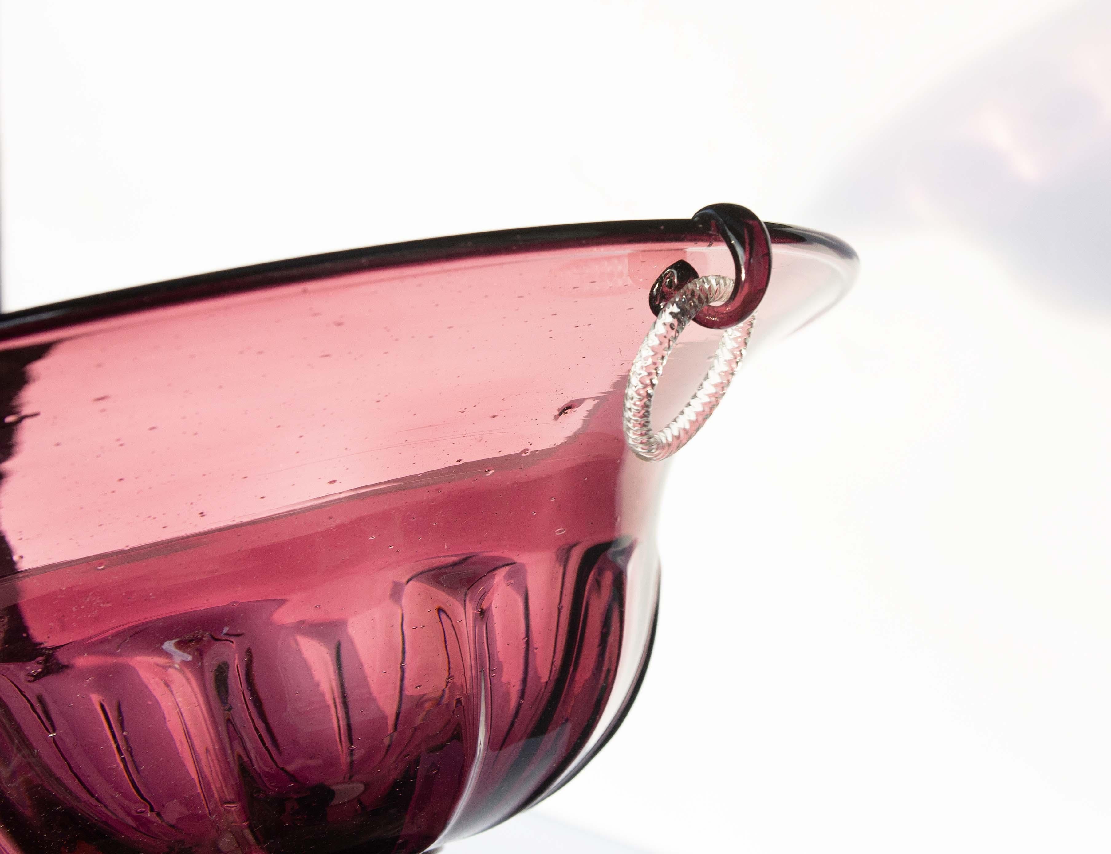 Hand-Crafted Murano Aubergine Glass Center Piece Compote, Mid-Century Modern