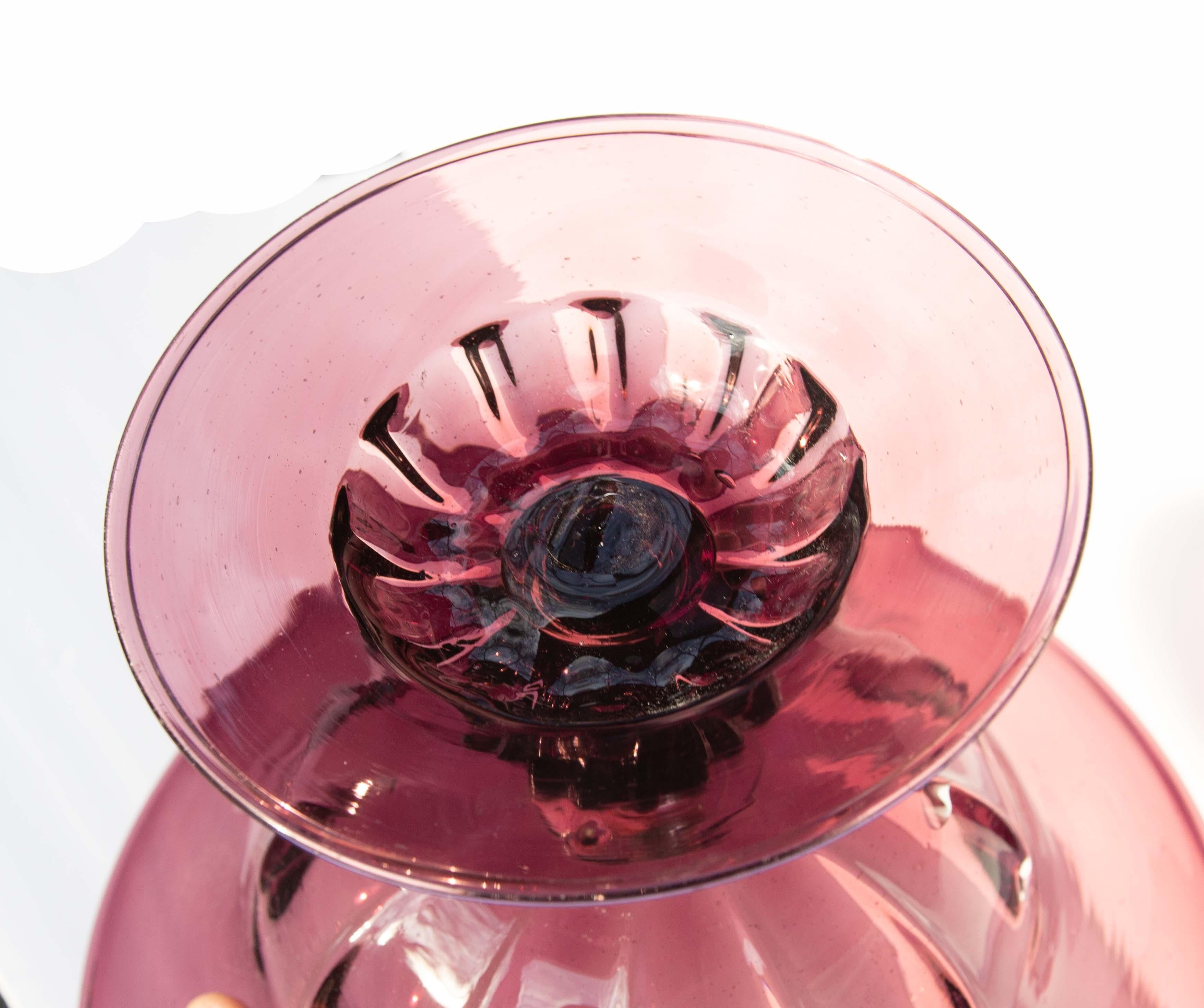 Murano Aubergine Glass Center Piece Compote, Mid-Century Modern In Good Condition In Rochester, NY