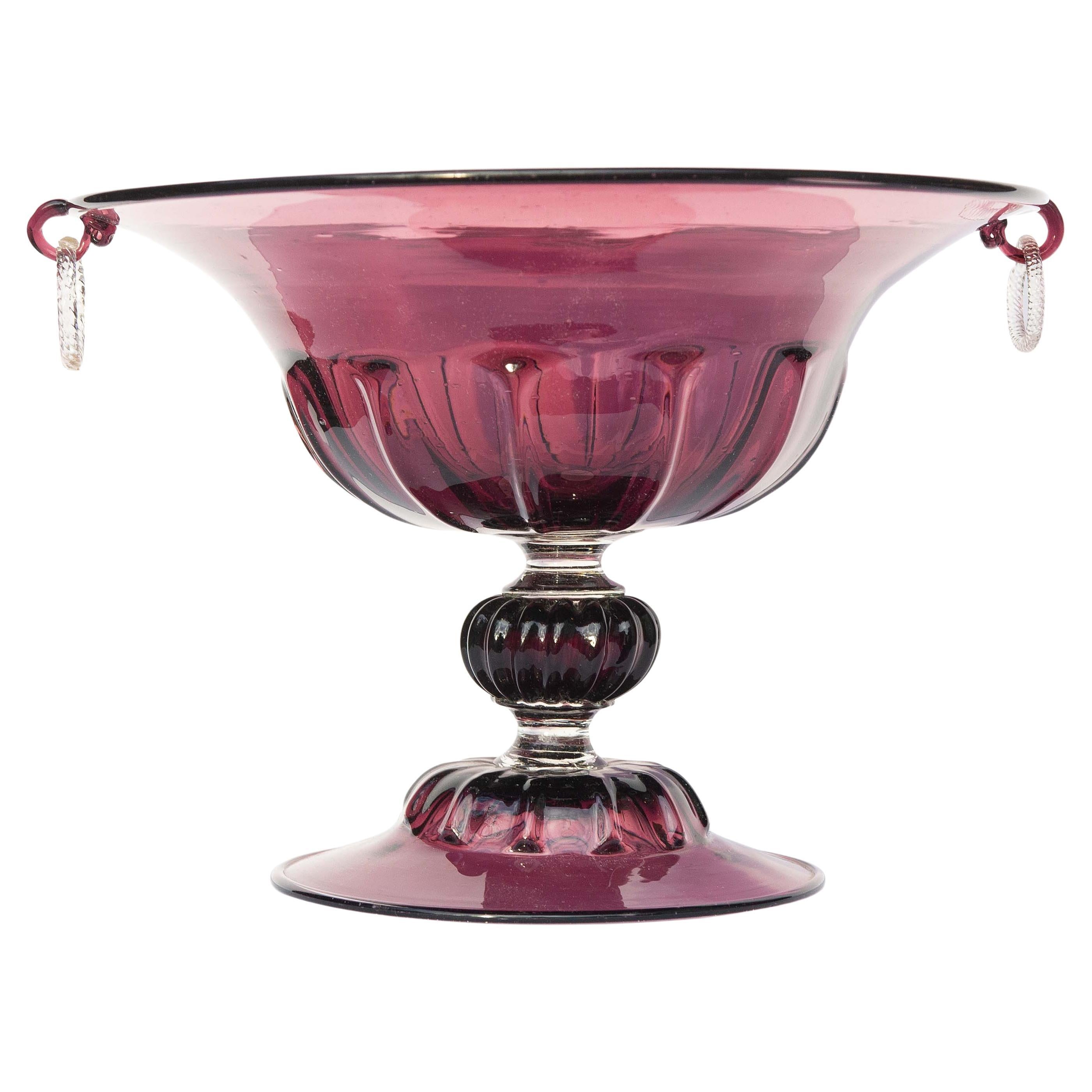 Murano Aubergine Glass Center Piece Compote, Mid-Century Modern