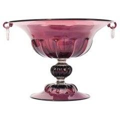 Murano Aubergine Glass Center Piece Compote, Mid-Century Modern