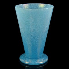 Murano AVeM Label Blue Iridescent Pulegoso Bubbles Italian Art Glass Flower Vase