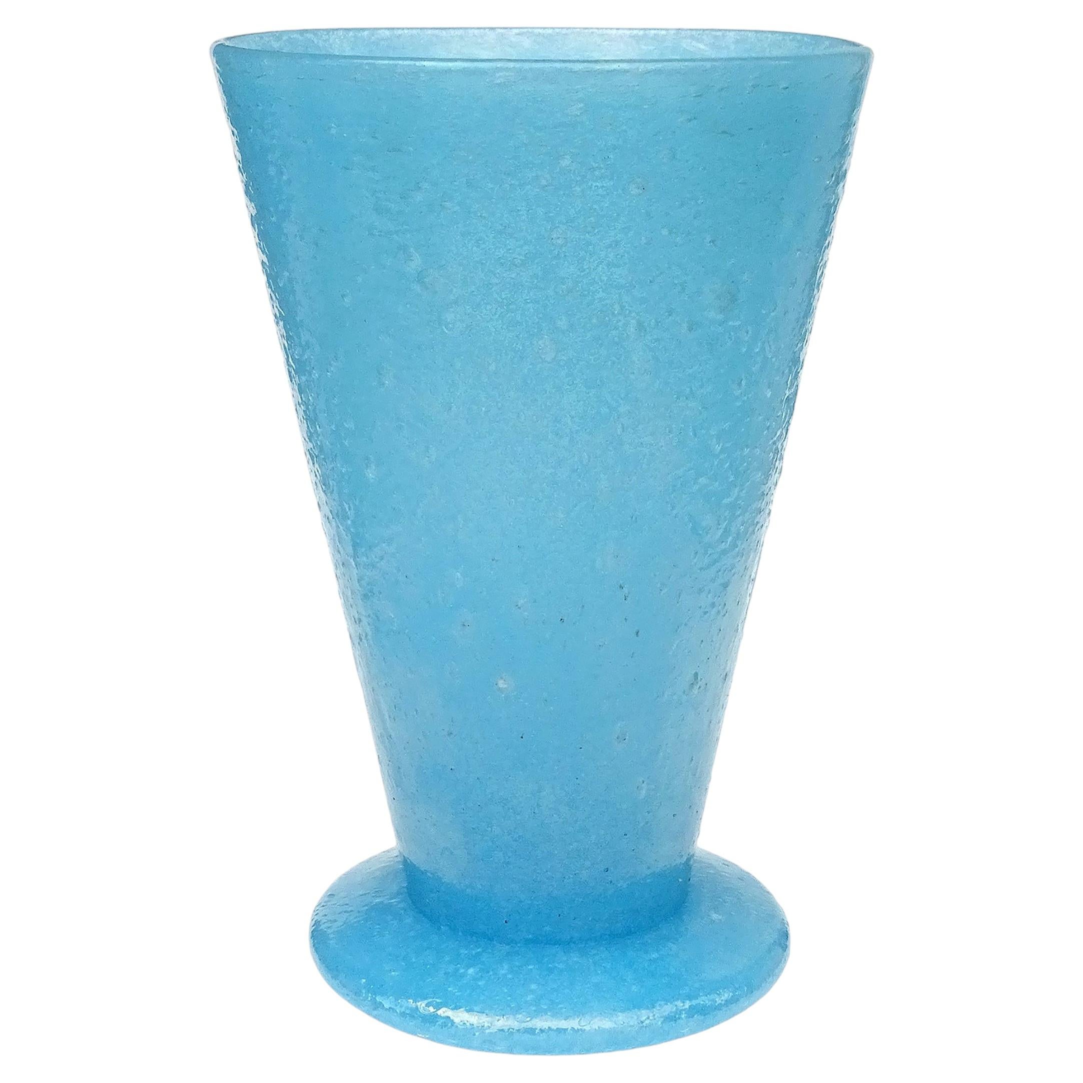 Vase à fleurs en verre d'art italien Murano AVeM Label bleu irisé Pulegoso Bubbles en vente