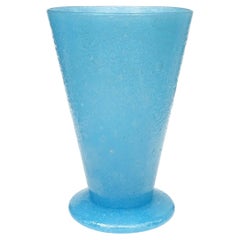 Murano AVeM Label Blue Iridescent Pulegoso Bubbles Italian Art Glass Flower Vase