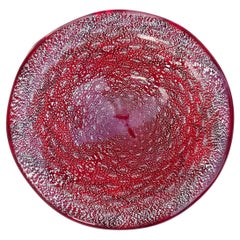 Murano AVeM Radi Rot Silber Fleck Italienisches Kunstglas Skulpturale Oberfläche Schale