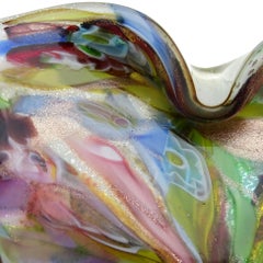 Murano AVeM White Millefiori Flower Silver Copper Flecks Italian Art Glass Bowl