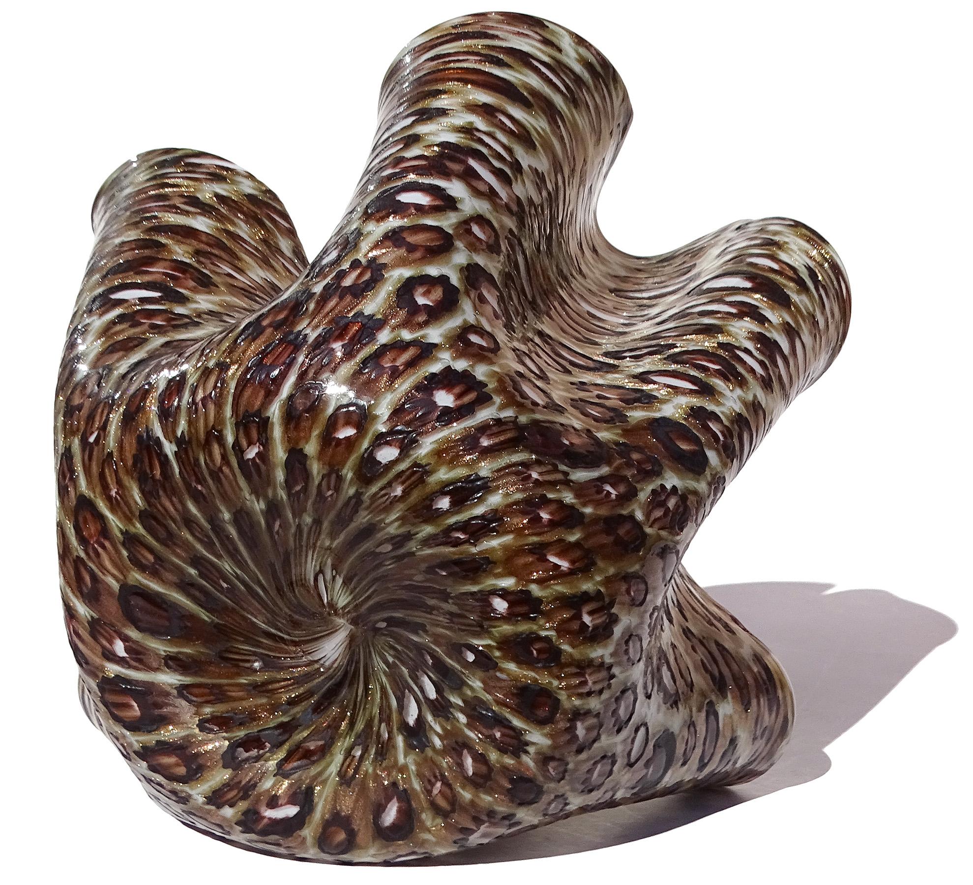 Murano Aventurina Millefiori Estrellas Arte Italiano Vidrio Fazzoletto Jarrón Escultura siglo XX en venta
