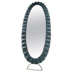 Murano Avio Blu – Kunstglas- und Messing-Wandspiegel im Art-Déco-Stil, 2020