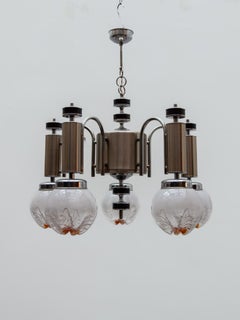 Murano AVMazzega Midcentury Five Blown Glass Globe and Chrome Chandelier, Italy