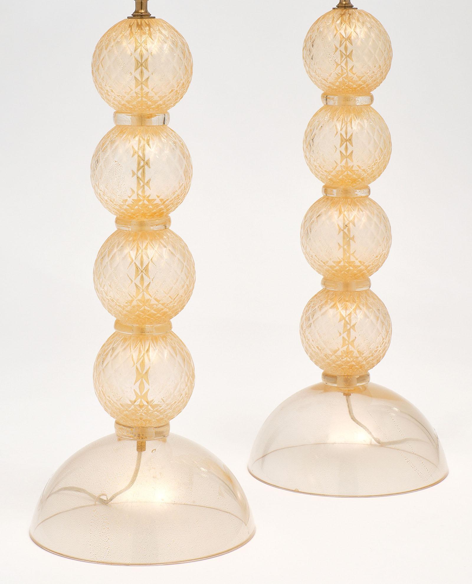 Late 20th Century Murano Avventurina Glass Lamps
